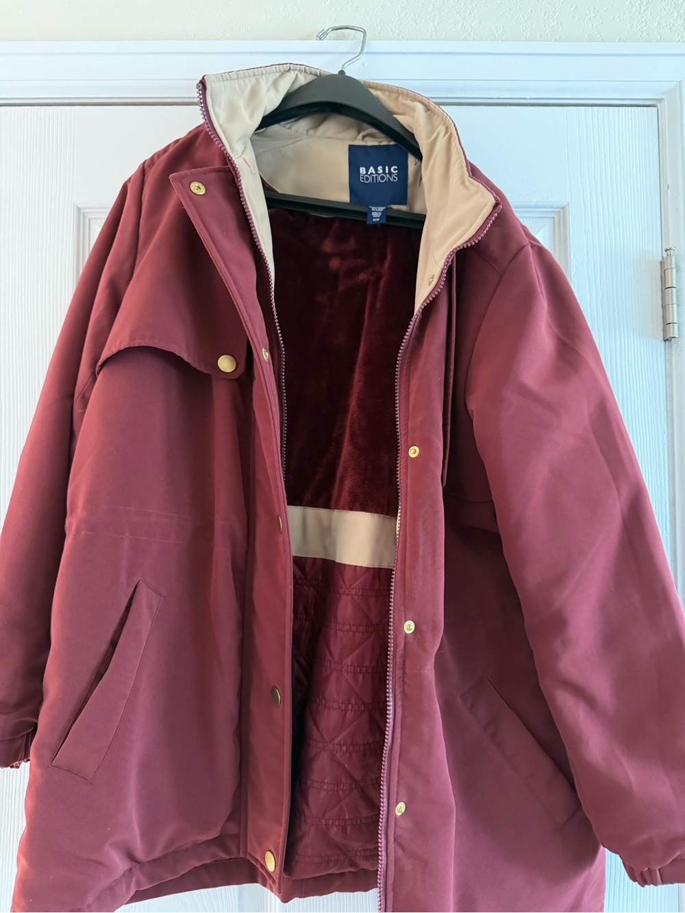 Basic Editions Women's Maroon Hooded Winter Puffer Coat